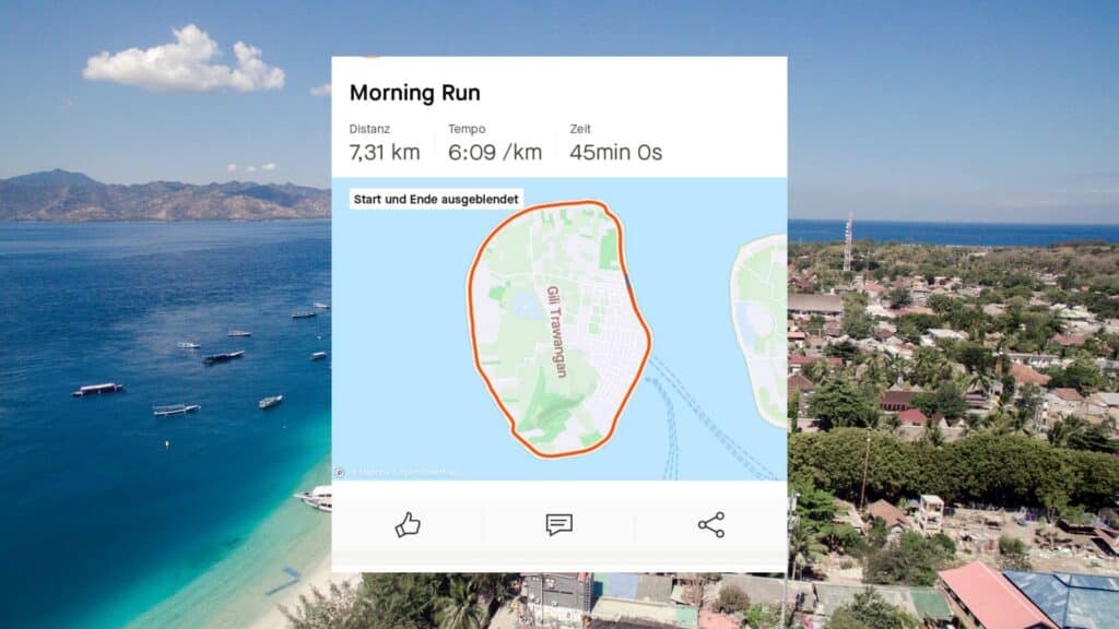 Strava Track rund um die Gili Island